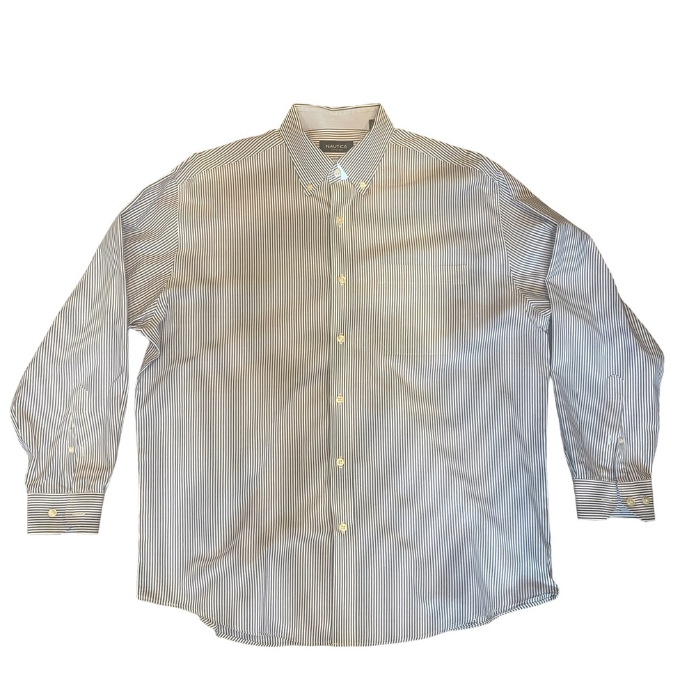 Nautica White and Blue Striped Dress Shirt